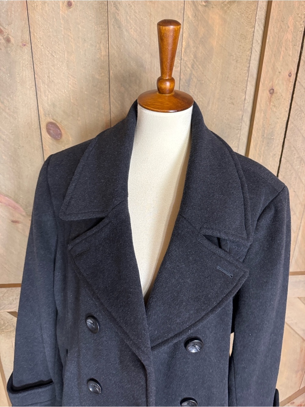 Lands’ End Classic charcoal Double-Breasted Peacoat Wool & cashmere blend 20W - Picture 4 of 16